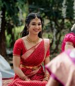 Red soft silk blend banarasi jacuard work designer party wear saree with unstitched blouse piece