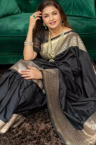 Black soft silk blend banarasi jacuard work designer party wear saree with unstitched blouse piece