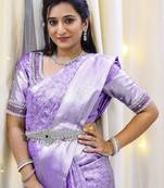 Lavender soft silk blend banarasi jacuard work designer party wear saree with unstitched blouse piece