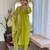 Women's viscose sequin embroidered parrot green kurta pant set with muslin dupatta
