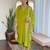 Women's viscose sequin embroidered parrot green kurta pant set with muslin dupatta