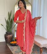 Women's viscose sequin embroidered peach green kurta pant set with muslin dupatta