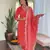 Women's viscose sequin embroidered peach green kurta pant set with muslin dupatta