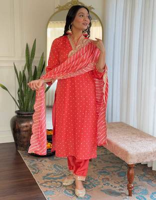 Women's viscose sequin embroidered peach green kurta pant set with muslin dupatta 2