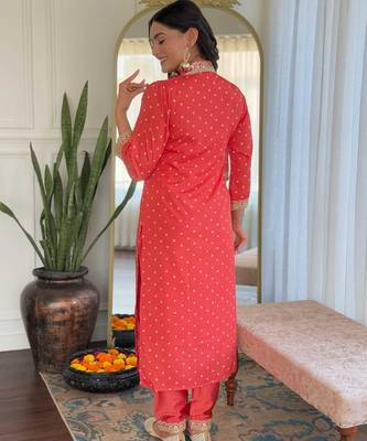 Women's viscose sequin embroidered peach green kurta pant set with muslin dupatta 4