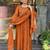 Women's cotton khadi sequin embroidered orange kurta pant set with cotton dupatta
