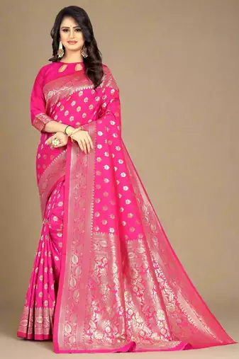Pink soft silk blend banarasi jacuard work designer party wear saree with unstitched blouse piece