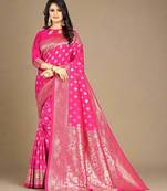 Pink soft silk blend banarasi jacuard work designer party wear saree with unstitched blouse piece