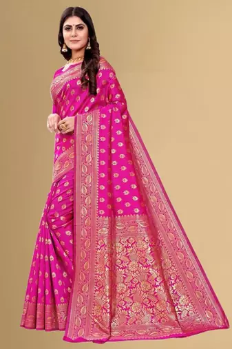 Pink soft silk blend banarasi jacuard work designer party wear saree with unstitched blouse piece
