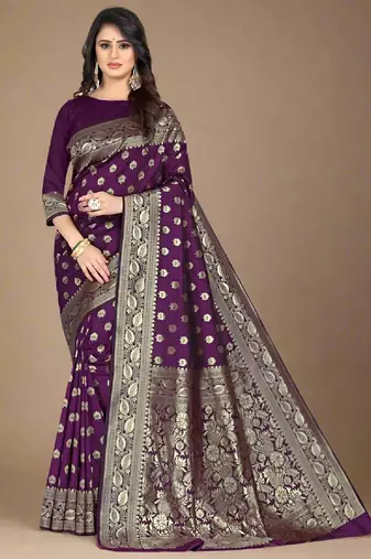 Wine soft silk blend banarasi jacuard work designer party wear saree with unstitched blouse piece