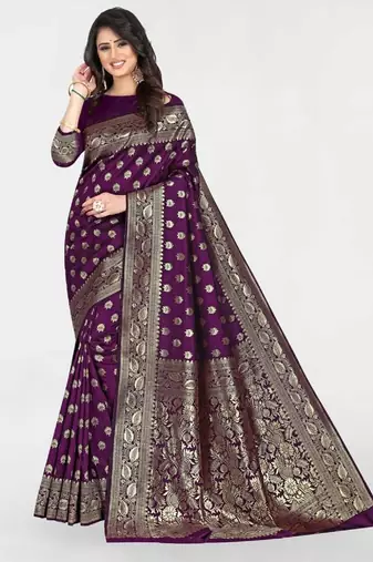 Wine silk blend banarasi saree with unstitched blouse piece