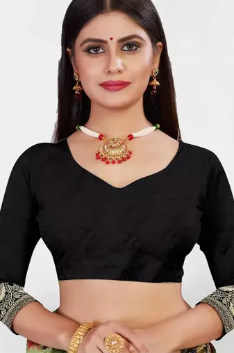 Black silk blend banarasi saree with unstitched blouse piece