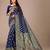 Blue soft silk blend banarasi jacuard work designer party wear saree with unstitched blouse piece