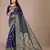 Blue soft silk blend banarasi jacuard work designer party wear saree with unstitched blouse piece