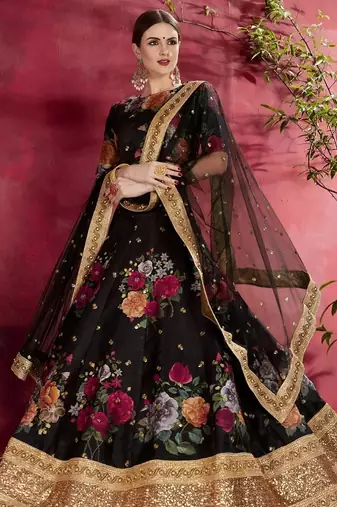 black floral printed lehenga choli