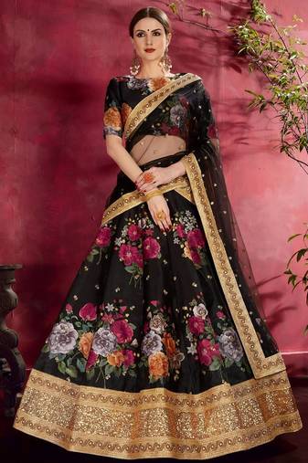 black floral printed lehenga choli