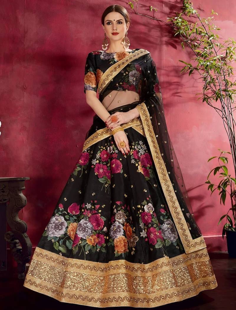 black floral printed lehenga choli