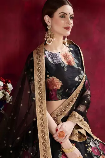 black floral printed lehenga choli