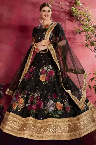 black floral printed lehenga choli