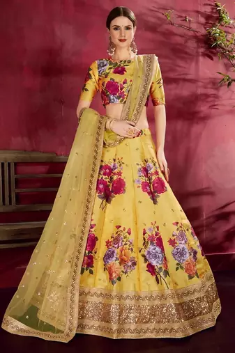 yellow floral designer lehenga choli set