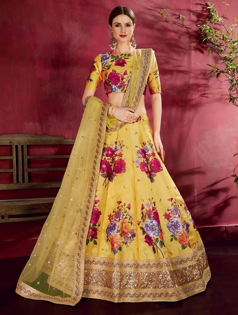 yellow floral designer lehenga choli set