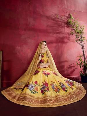 yellow floral designer lehenga choli set 2