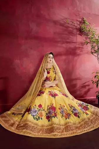 yellow floral designer lehenga choli set