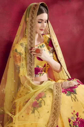 yellow floral designer lehenga choli set