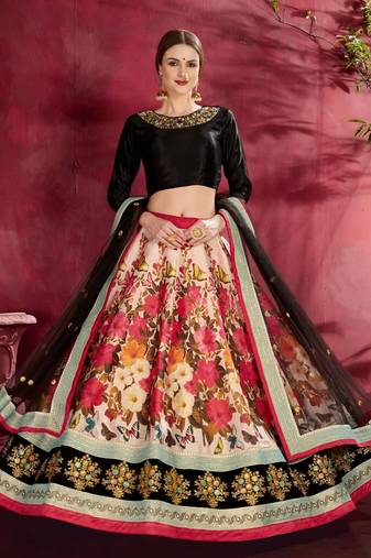 cream floral lehenga with black choli set