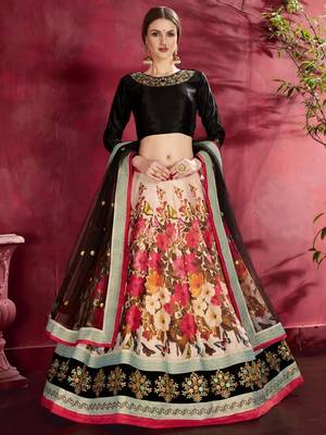 cream floral lehenga with black choli set 2