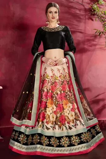 cream floral lehenga with black choli set