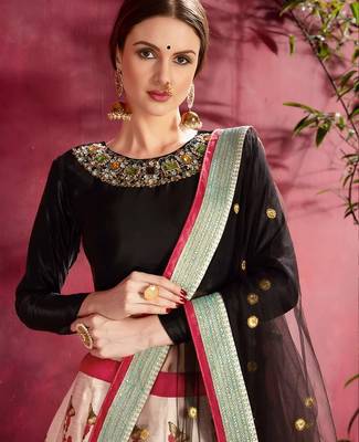 cream floral lehenga with black choli set 3