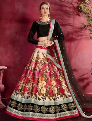 cream floral lehenga with black choli set 4