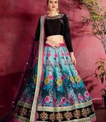 teal floral lehenga with black choli set