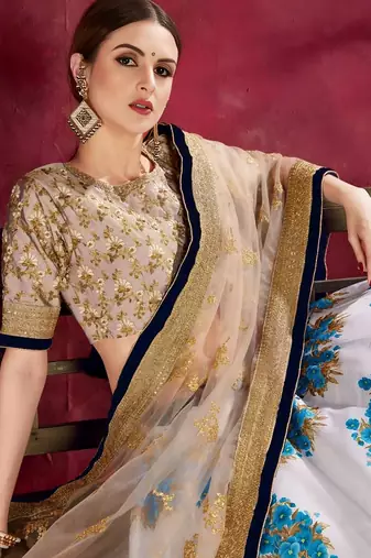 white and blue designer lehenga choli set