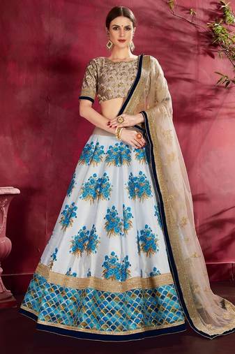 white and blue designer lehenga choli set
