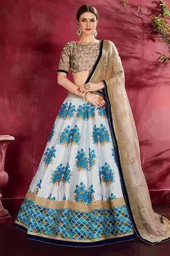 white and blue designer lehenga choli set