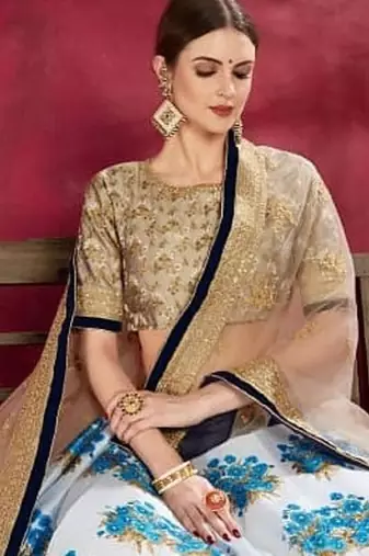white and blue designer lehenga choli set