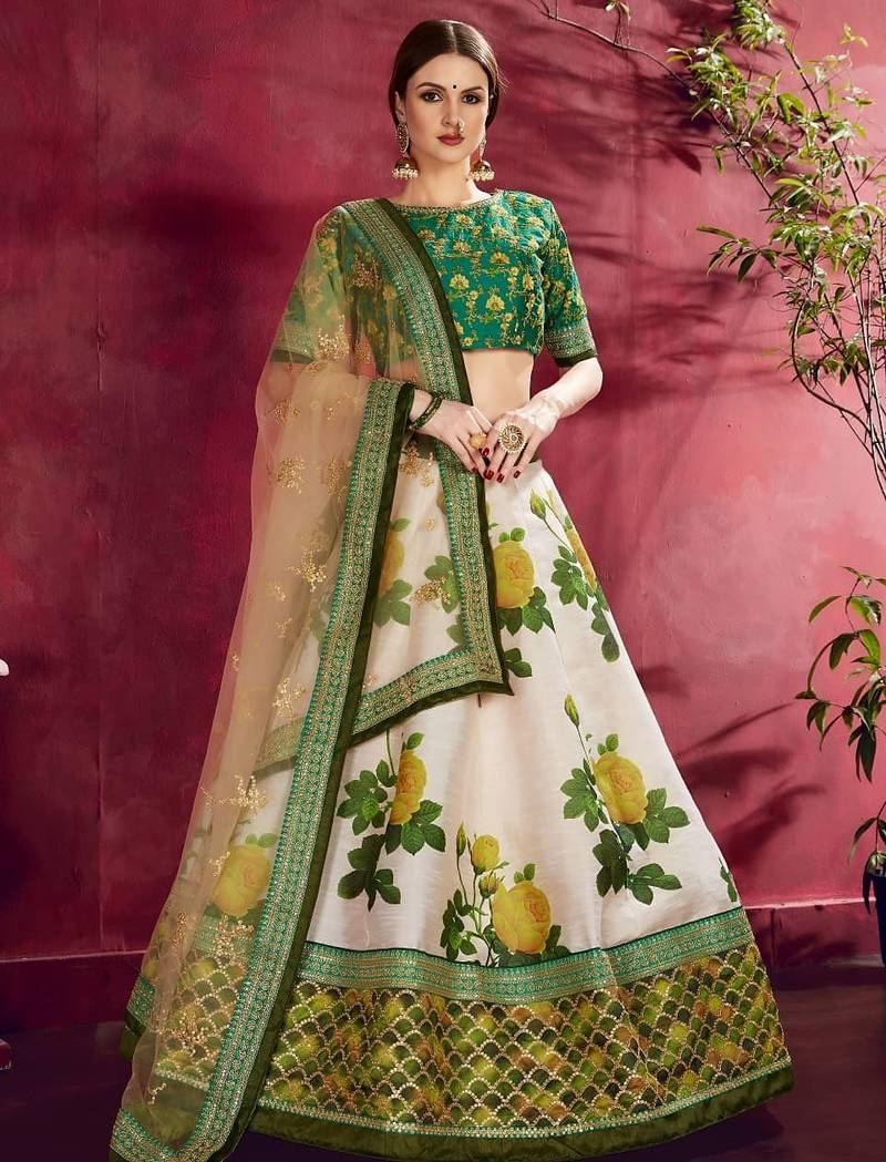 green floral printed lehenga choli set