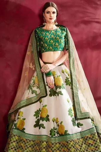 green floral printed lehenga choli set
