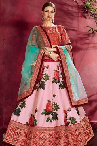 pink floral festive lehenga choli set