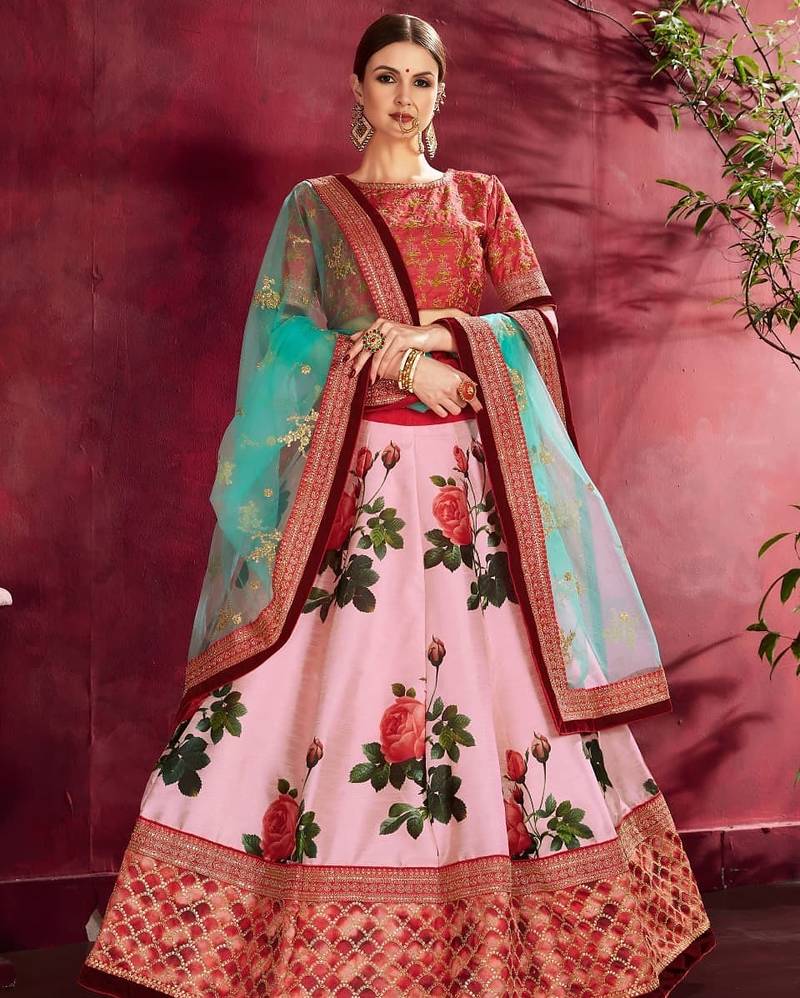 pink floral festive lehenga choli set