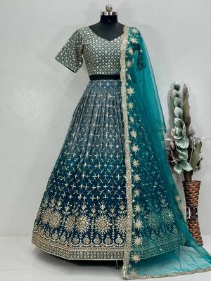 Teal Green Embroidered Lehenga 2