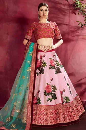 pink floral festive lehenga choli set