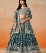 Teal Green Embroidered Lehenga