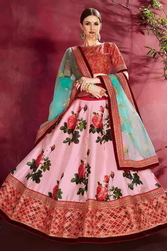pink floral festive lehenga choli set