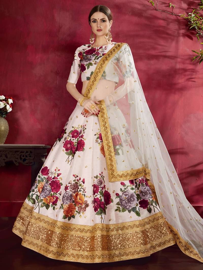 white floral bridal style lehenga choli set