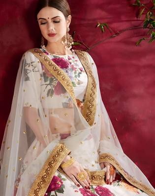 white floral bridal style lehenga choli set 2