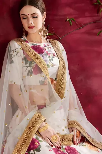 white floral bridal style lehenga choli set