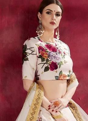 white floral bridal style lehenga choli set 3